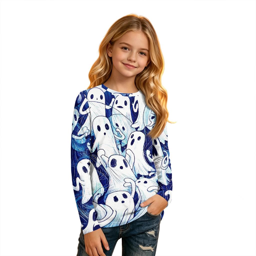 Children's Halloween Print Long Sleeve Neck T-Shirt for Boys Girls