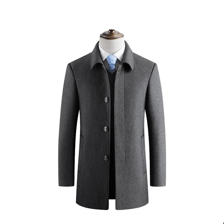 Men's Mid-Length Wool Lapel Winter Coat - Inner Lined, Middle-Aged Business Jacket 03