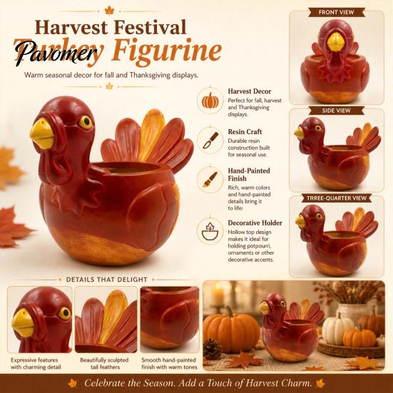 Handgefertigte Erntefest-Dekoration Handbemaltes Harz-Truthahn-Ornament für Thanksgiving, Herbst-Schreibtischaufbewahrung Feiertagsparty Tischakzente Organizer,