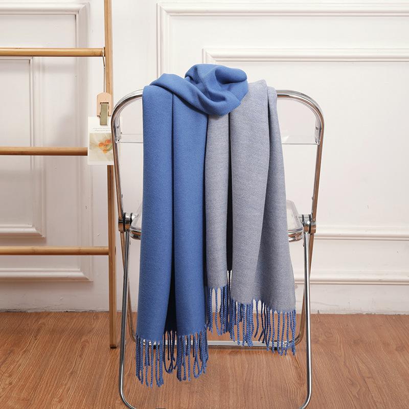 Double-sided Two-color Scarf for Women Autumn and Winter High End New Wool Scarf Shawl Imitation Cashmere Scarf