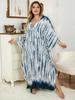 EDOLYNSA Blue Striped Kaftan Bohemian Bat Sleeve Beach Dress Ladies Vacation Bathing Suit Cover Up Summer Wear Homewear Q1523