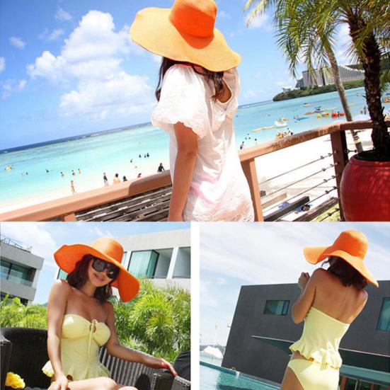 Sun Hat Widen  Brim Sun Protection Solid Color Summer Outdoor Fashion Ladies Big Brimmed Straw Hat Women Accessories