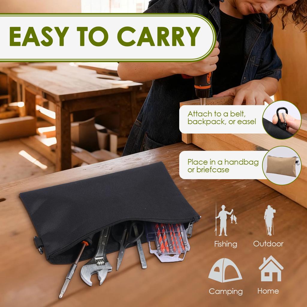 6pcs Tool Bag Zipper Pouch Utility Multipurpose Storage Organizer Tool Pouches with Carabiner Metal Zipper for Tools, Stationary