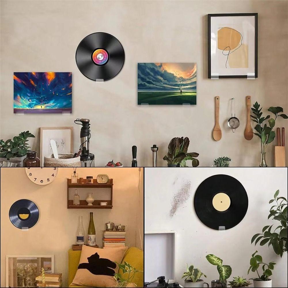 6Pcs Acrylic Records Holder Wall Mount Album Disc Show Rack Durable Display Storage Shelf