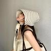 Ribbon Women Striped Fisherman Hat Wide Brim Foldable Summer Sun Hat Sun Protection Solid Color Sunshade Hat