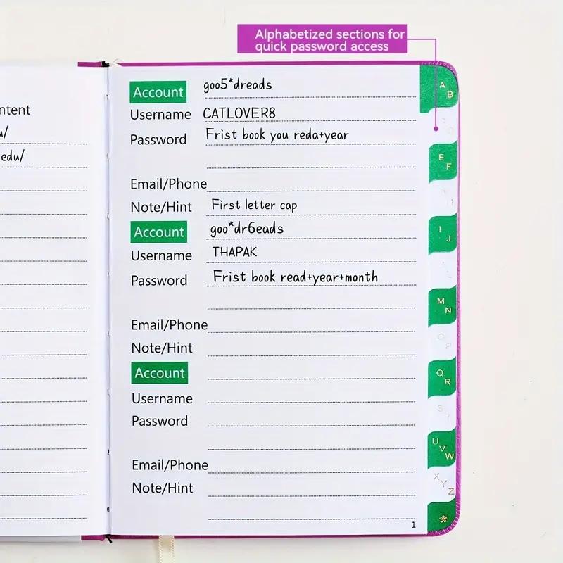 Password Book With Alphabetical Tabs - Internet Address & Password Keeper Logbook For Password Organization Notebook Diary Pads