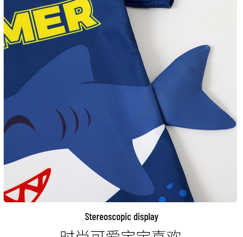 New Cute Shark Toddler Boys' Swimsuit Set with Quick-Dry Shorts, Short Sleeves, Sunscreen, and Swim Cap