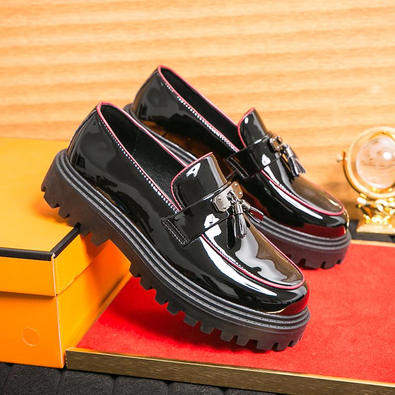 Men Tassel Shoes Round Toe Patent Leather Thick Soled Wear-resistant Leather Shoes Versatile Business Loafers 38-46 Men Shoes