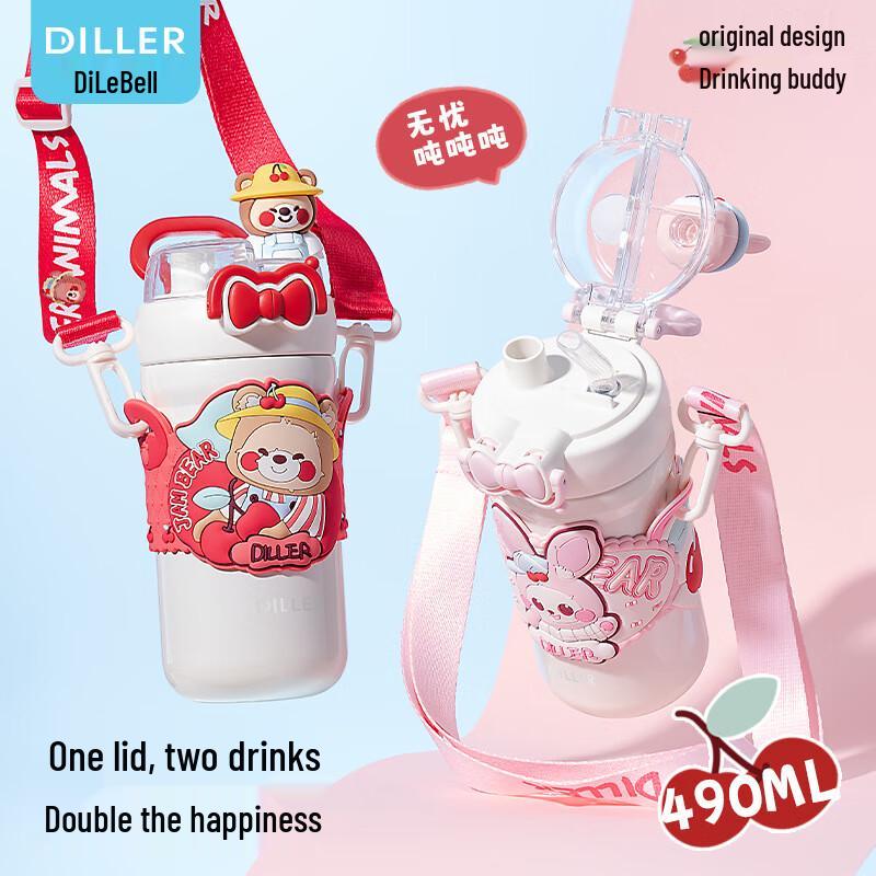Dileber 490ml Dual-Drink Stainless Steel Insulated Straw Bottle