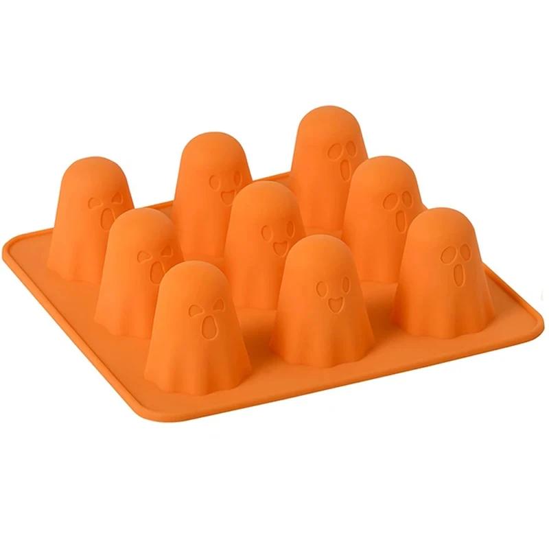 

Halloween Food-Grade Silicone Ghost Mold Easy Demolding Chocolate Ice Cube Pudding Gummies Candy 3D Ghost Mould оранжевый