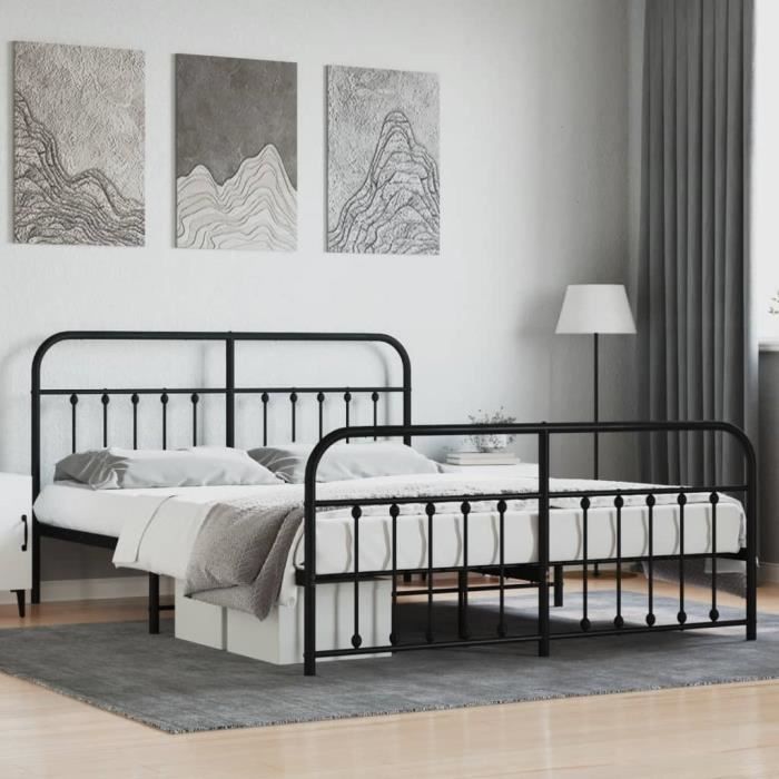 VidaXL Metal Bed Frame with Headboard-Footboard Black 183x213 Cm 352601