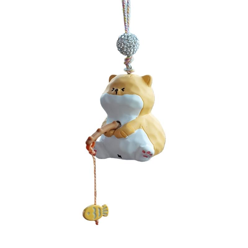 Fishing Cats Car Rear View Mirror Pendant Hanging Ornament Car Decoration Funny Car Interior Decors Gift for Women Men