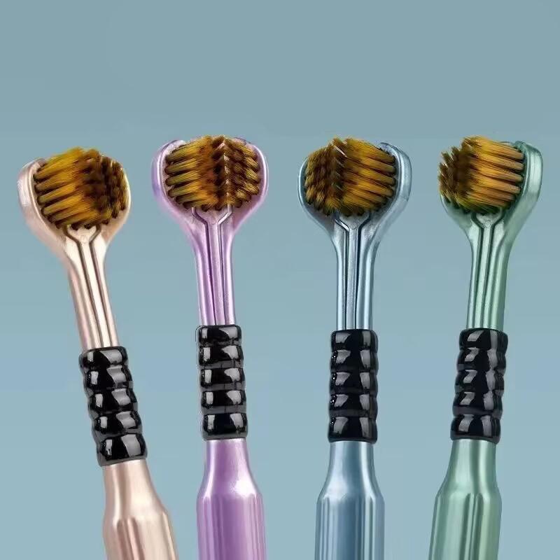 4Pcs 3D Stereo Three-Sided Toothbrush Ultra Fine Soft Hair Adult Toothbrushes Tongue Scraper Oral Care 360° Cleaning Teeth Brush