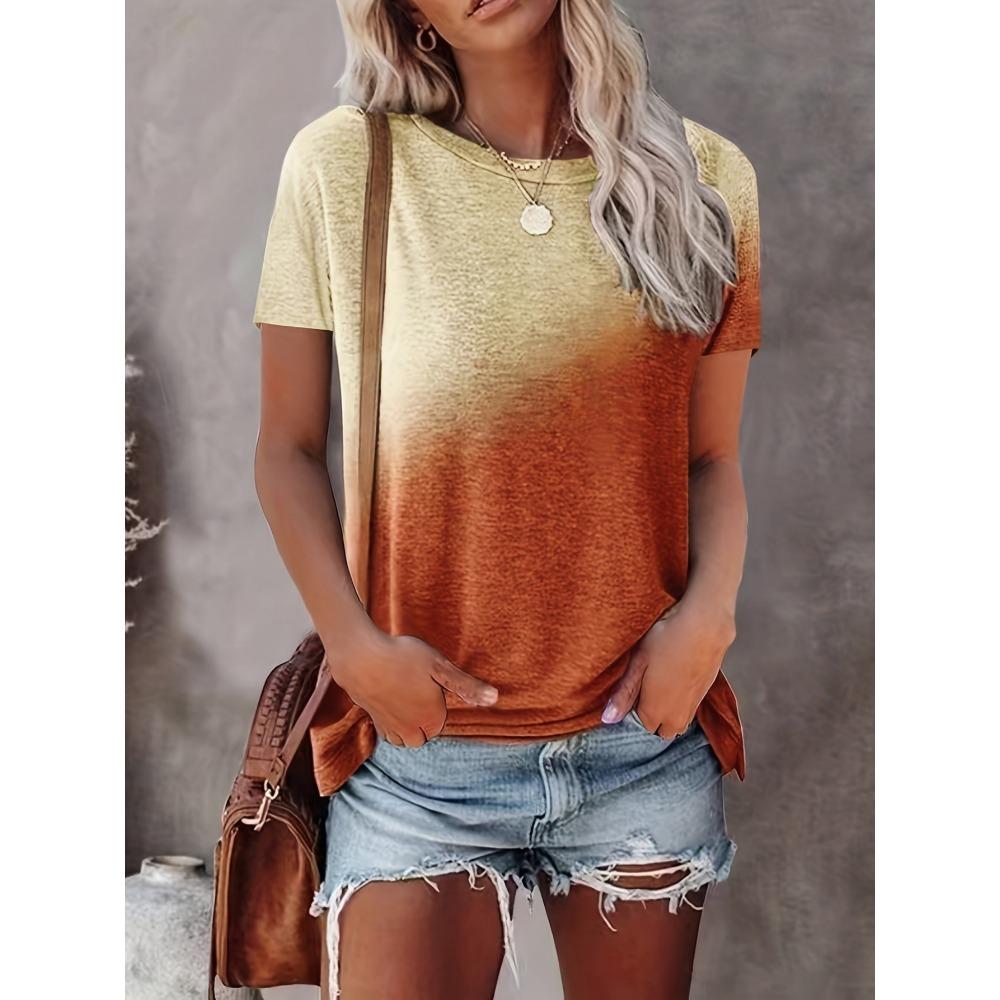Women's gradient T-shirt - short-sleeved crew neck top with 3D gradient print all over