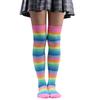 Rainbow Stripe Thigh High Socks Gloves for Female Christmas Party Costume Accessories Stretchy Warm Socks Cosplay Props