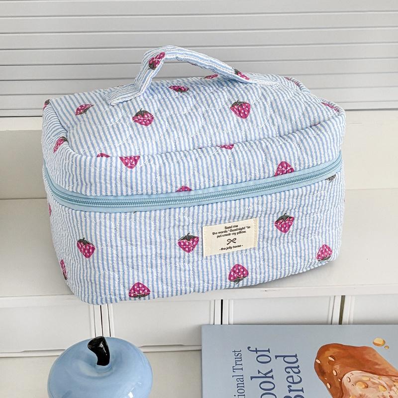 Dámská růžová kosmetická taška s jahodami, přenosný cestovní organizér, pouzdro na toaletní potřeby a make-up, kabelka se zipem pro dámy