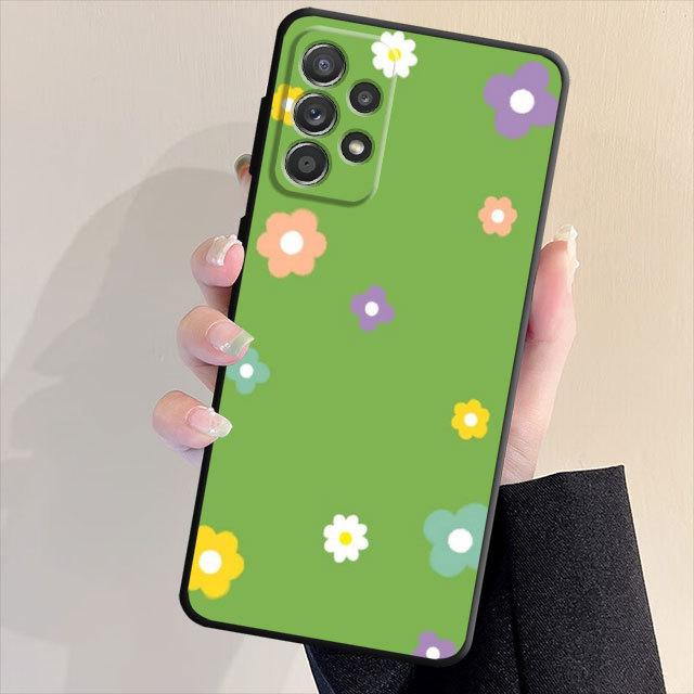 Funda de Flor Linda Para Samsung Galaxy A71 A31 A51 A32 A72 A52 A23 A13 A33 A21s A22 A53 A11 A52s A12 Cubierta Suave Negra Mate Armor