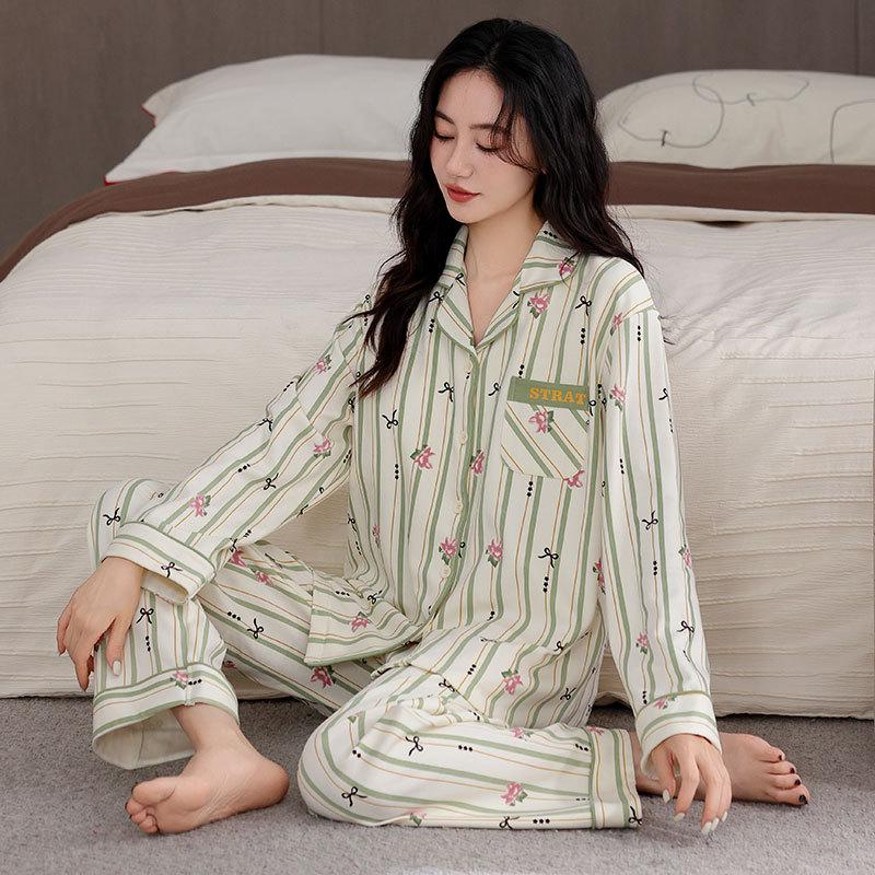 Pajamas women's spring and autumn pure cotton long-sleeved autumn 1011 new middle-aged mother autumn and winter high-end loungewear set