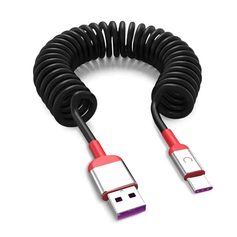 

66W 5A Fast Charging Type C Cable USB Spring Car USB C Cable Data Transfer Line Colied for Android Cellphone Accessories 1