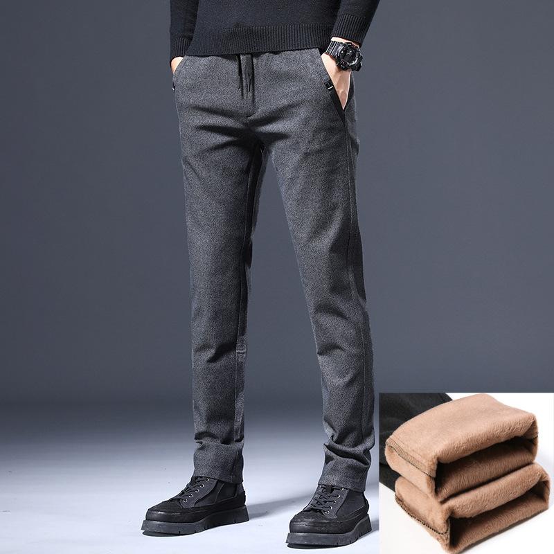 Autumn And Winter Men'S Elastic Waistband With Plush/Regular Brushed Casual Elastic Fashion Trend Versatile Small Straight Leg Pants