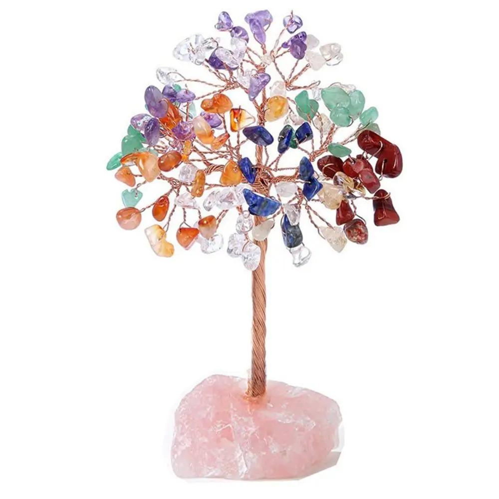 Stone Crafts Crystal Money Tree Copper Wire Fluorite Base Potted Plants Gemstone Reiki Chakra Feng Shui Trees Home Decor
