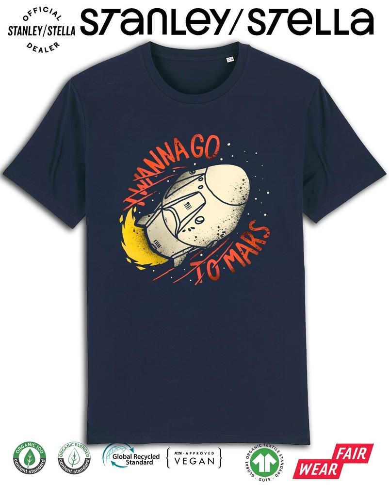 

Mens Wanna Go To Mars T-Shirt Space Mission Planets Cotton Rocket Tee L