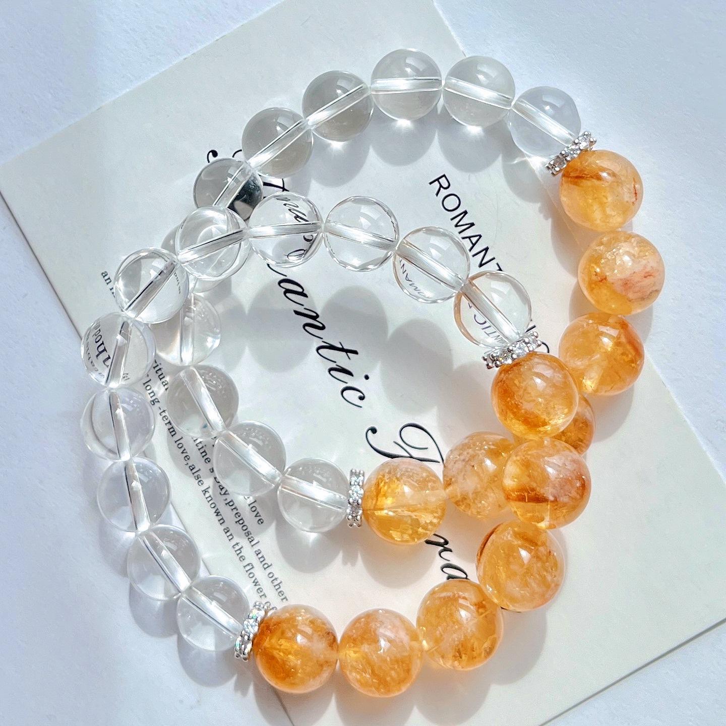 10Mm High Quality Near Vitreous Natural White Crystal Citrine Design Bracelet Bracelet