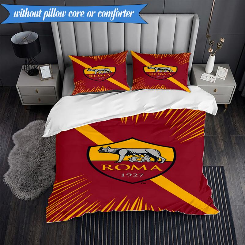 3PCS Rome Wolf Football club Printed Soft Bedding Set,Including 1pc Duvet Cover And 2pcs Pillowcases Perfect for Bedroom, Dormitory, Fan gift