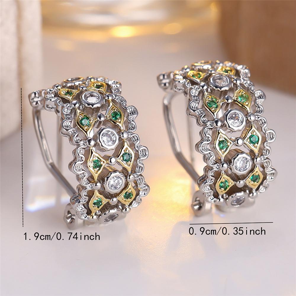 Boucles d'oreilles créoles en zircon blanc et vert de luxe pour femme Mode vintage Couleur argent Mariage Pour femmes