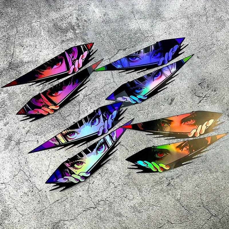 1pair Anime Eyes JDM Car Stickers Waterproof Moto Front Fairing Side Panels Fuel Tank Electric Scooter Auto Window Vinyl Decals