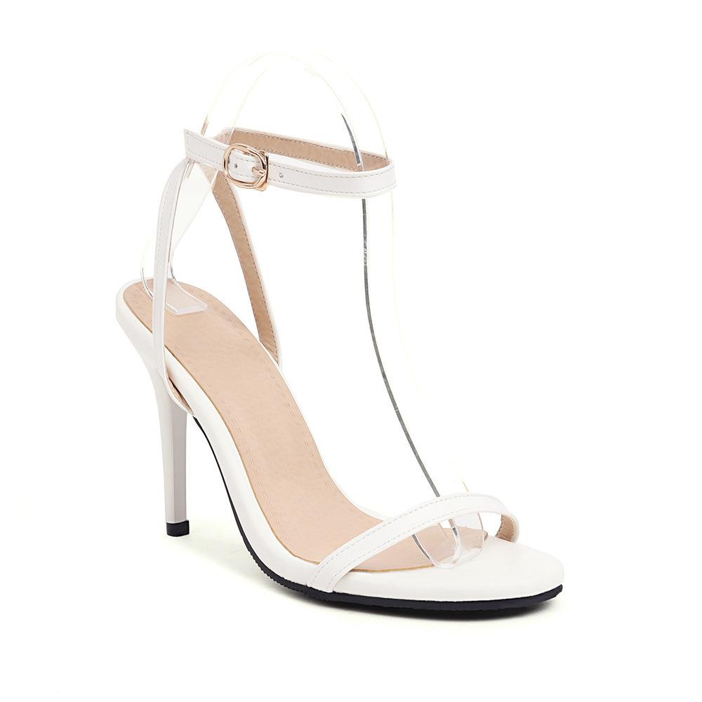 Summer New Sexy Thin Heel Super High Heel Buckle Hollow Solid Color Sandals
