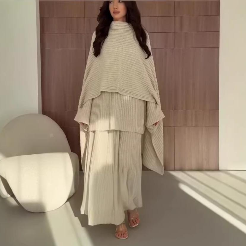2026 Autumn Women's Knit Sweater Dress Set with Belt and Shawl
