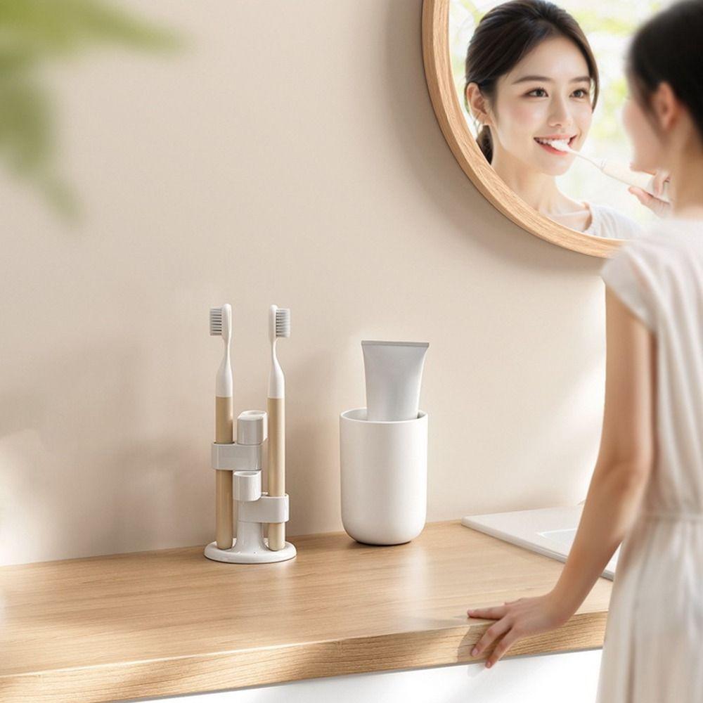 2Pcs 4 Holes Rotating Toothbrush Holder Funny Toothbrush Storage Rack Bathroom Storage