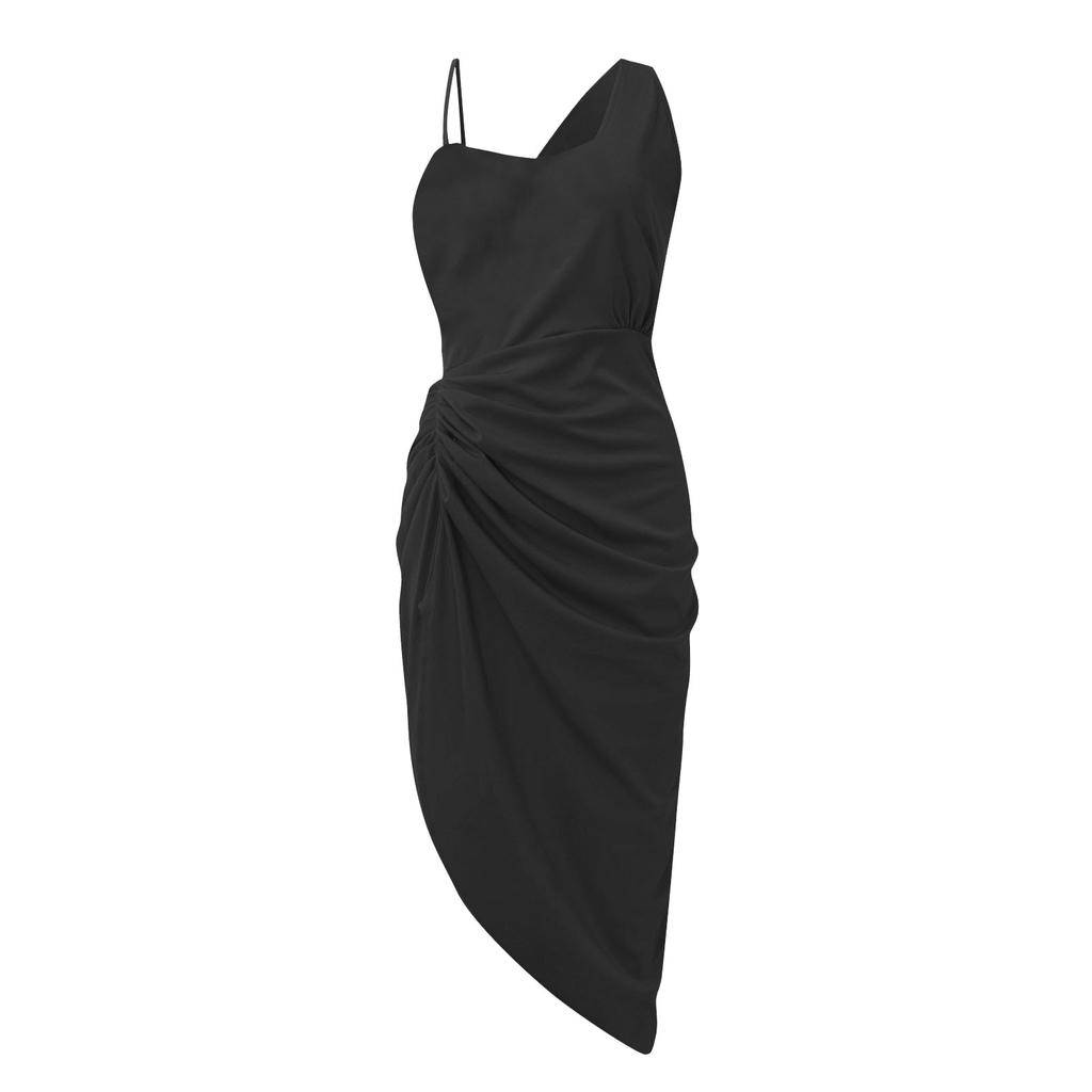 Women's Color Sexy Sequin Slit Maxi Smocked One Shoulder Evening Dress