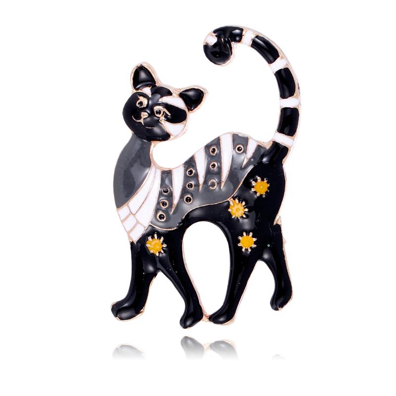Chinese Cat Enamel Brooch Pin for Women with Abstract Art Cute Kitten Animal Style Lapel Badge Gift for Clothes Bags