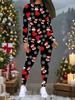 Women's Christmas Print 2-Piece Outfit: Long Sleeve Crew Neck Top & Pants, Holiday Limited Casual Party Gift Suit