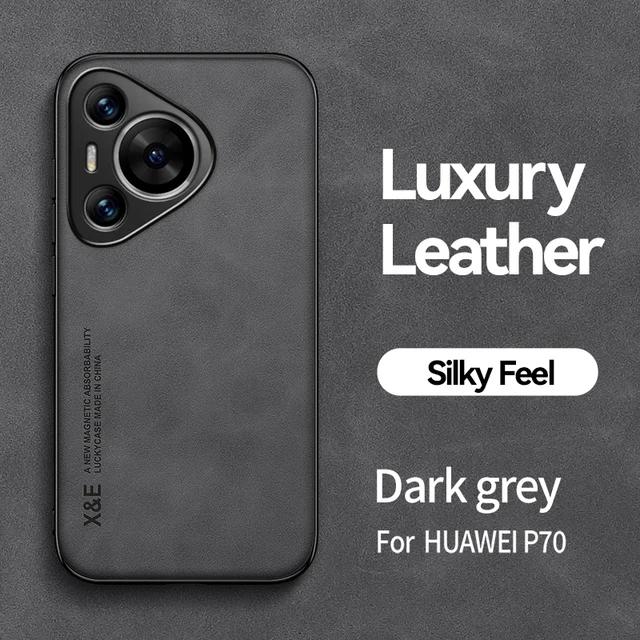 Leather Case for Huawei P70 P60 Art P50 P40 Lite 5G P30 P20 Pro Plus Cover with Metal Plate Support Magnetic Car Hold