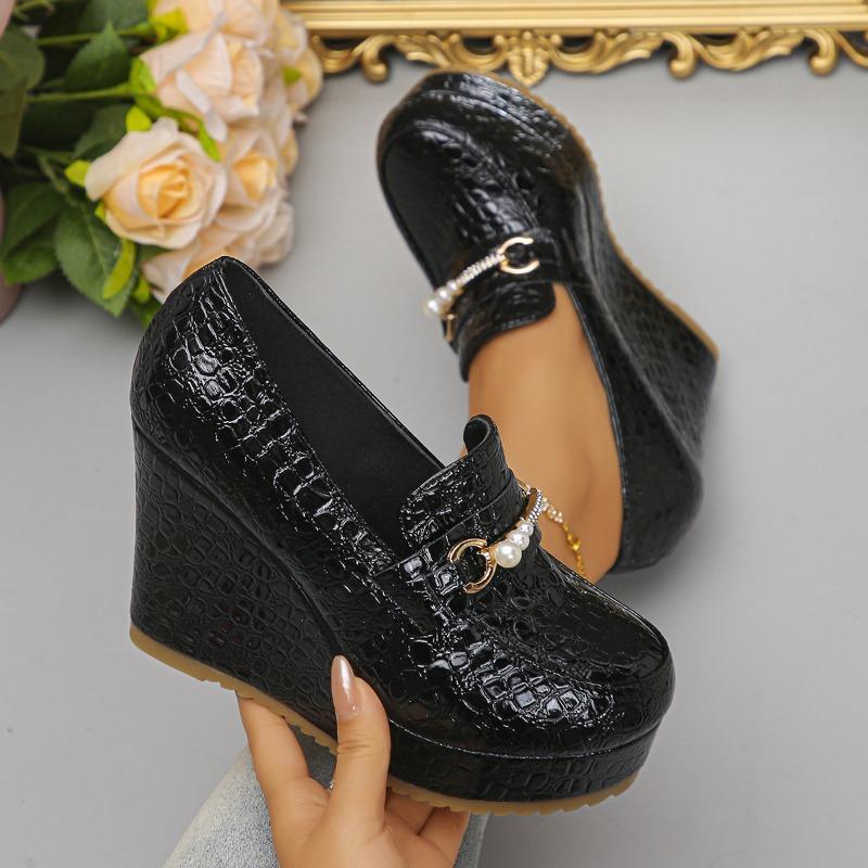 Women's Slip-On Lightweight Wedge Leather Loafers, British Style Comfortable Casual Footwear, Available In Large Sizes.