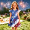 Girls Dress Sleeveless Ruffle Sleeve Independence Day Spliced Star Pattern Casual A-Line Dress for Kids