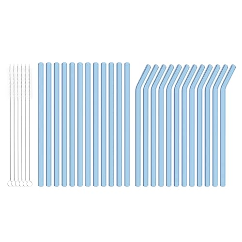 30 PCS Drinking Straws, 8 x 200 mm Bulk Reusable Glass Straws, Include 12 Straight 12 Bent 6 Cleaning Brush, Straws for Smoothies, Milkshake, Juice