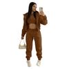 Womens 2026 Warm Fleece-Lined Hooded Sweatshirt Set 3-Piece Casual Streetwear Outfit In Pink Orange Gray Black Brown Khaki