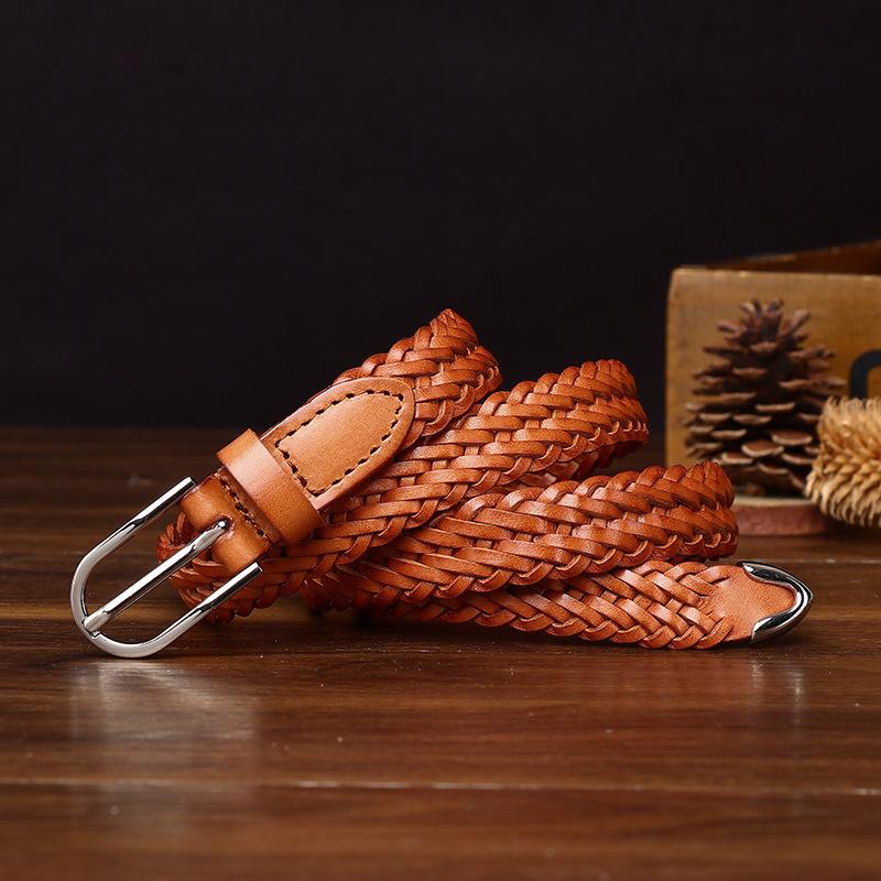 New Fashion Light Luxury Hand-Woven Belt Women'S Genuine Leather Pure Cowhide Woven Belt Women'S Personalized Trend Belt