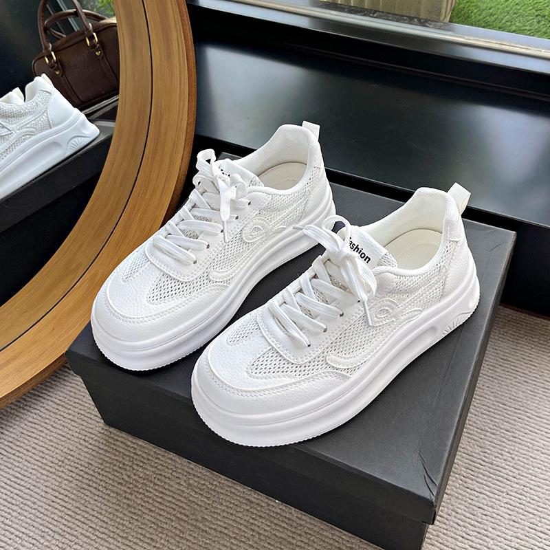 Thick-soled breathable small mesh white shoes women's 2025 new summer thin board shoes versatile height-increasing sports and leisure shoes women