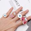 5Pcs Heart Enamel Evil Eye Open Band Women Rings Exaggerated Fashion Jewelry