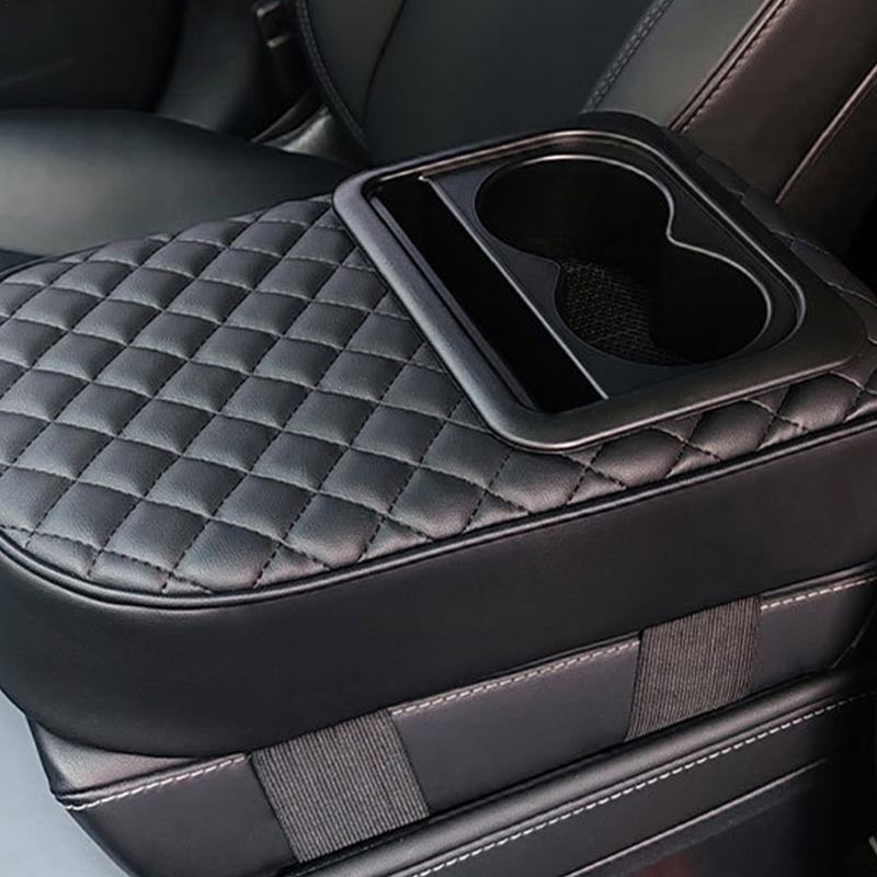 Car Center Console Armrest Cushion PU Leather Armrest Pillow With 2 Cup Holder Portable Auto Elbow Support Pad Central Arm Rest