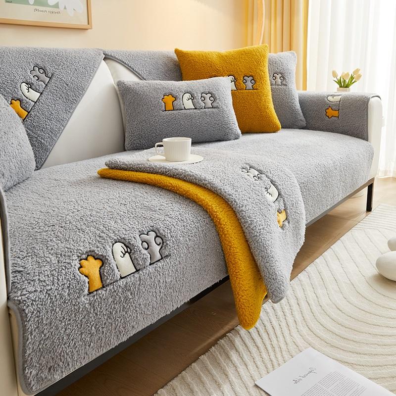 

Чехол для дивана из овечьей шерсти, толстое плюшевое полотенце для спины, нескользящий, чехол для дивана в гостиной, подлокотники Г-образной формы, пыленепроницаемый, теплый, осенний 45X45CM Pillowcase серый