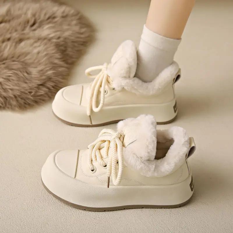 2025 Autumn/winter European Station Fleece-lined Warm Cotton Shoes Explosive Thick Bottom Casual Women's Shoes Rubber Upper