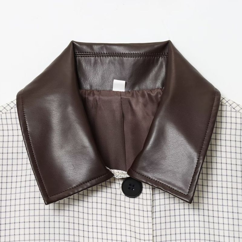 Kaslead New Women clothes Western Style Fashion Simple Leather Collar Short Trench coat 3811248