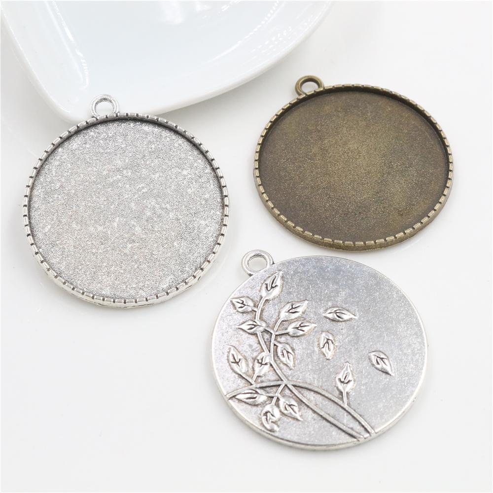 5pcs/lot 35mm Inner Size Antique Bronze Silver Plated colors plated Flower Fashion Style Cabochon Base Setting Charms Pendant