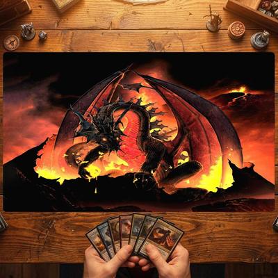 Volcano Black Fire Dragon TCG Playmat 35X60CM Lava Winged Beast Magic Card Mat Non-Slip Durable Stitched Edge Tabletop Playmat